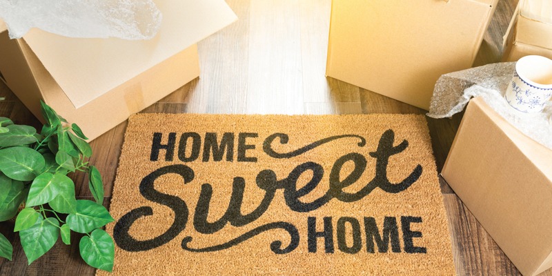 Welcome mat with the words "home sweet home"